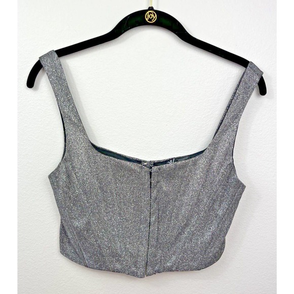 Windsor Tops - Windsor Silver Sparkle Party Bling Corset Crop Top Women Size Small NWT